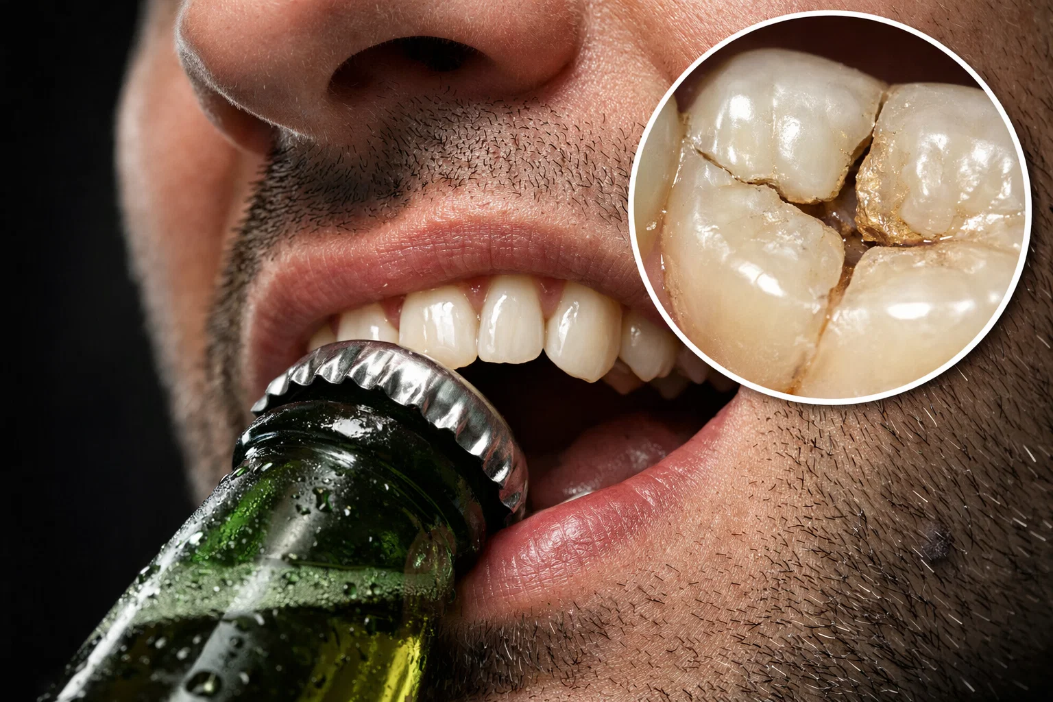 Opening bottles with teeth